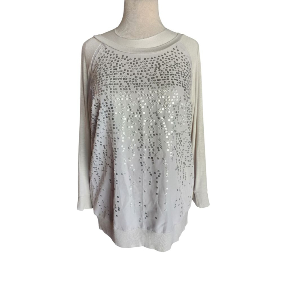 Calvin Klein Jeans Women's XL Gray Sequin Embellished Long Sleeve Pullover Top